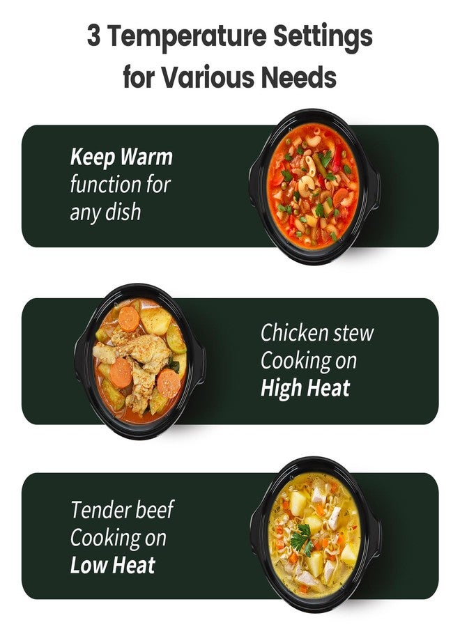 KOOC Small Slow Cooker, 2-Quart, Free Liners Included for Easy Clean-up, Upgraded Ceramic Pot, Adjustable Temp, Nutrient Loss Reduction, Stainless Steel, Black, Round… - Image 5